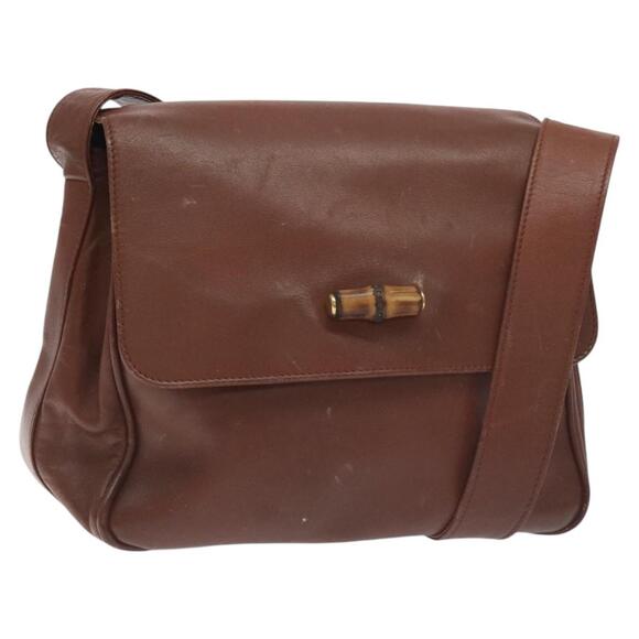 GUCCI Bamboo Shoulder Bag Leather Brown Gold 001 14 001 14 - Picture 1 of 16